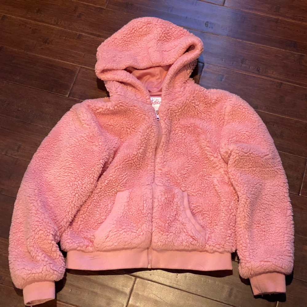Justice pink zip up hooded jacket size 12